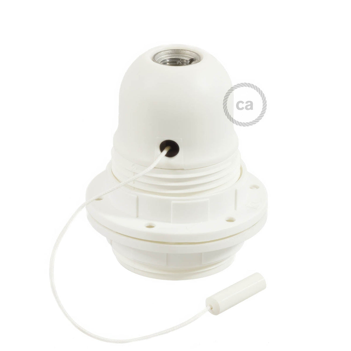 E27 Lampenfassungs-Kit aus Thermoplast mit Doppelring für Lampenschirm und Zugschalter – Weiß