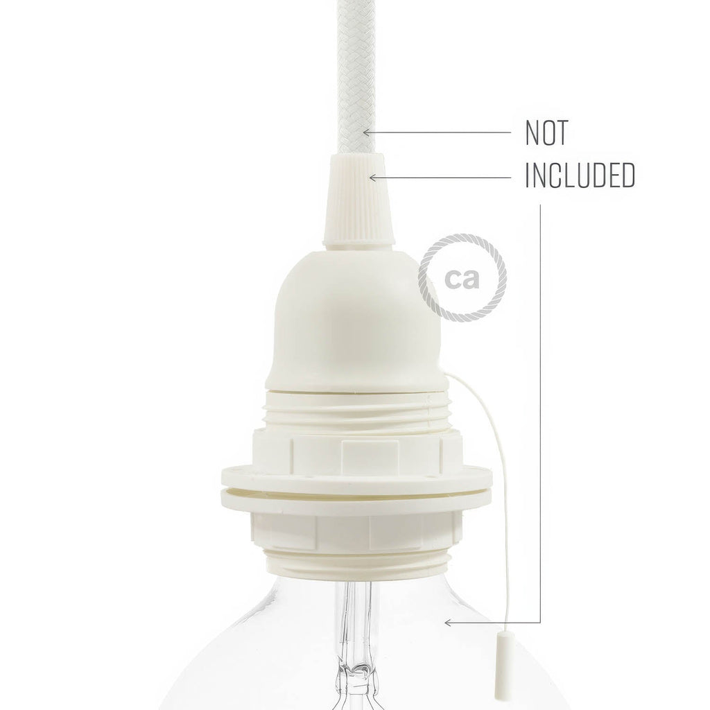 E27 Lampenfassungs-Kit aus Thermoplast mit Doppelring für Lampenschirm und Zugschalter – Weiß – Ansicht 3