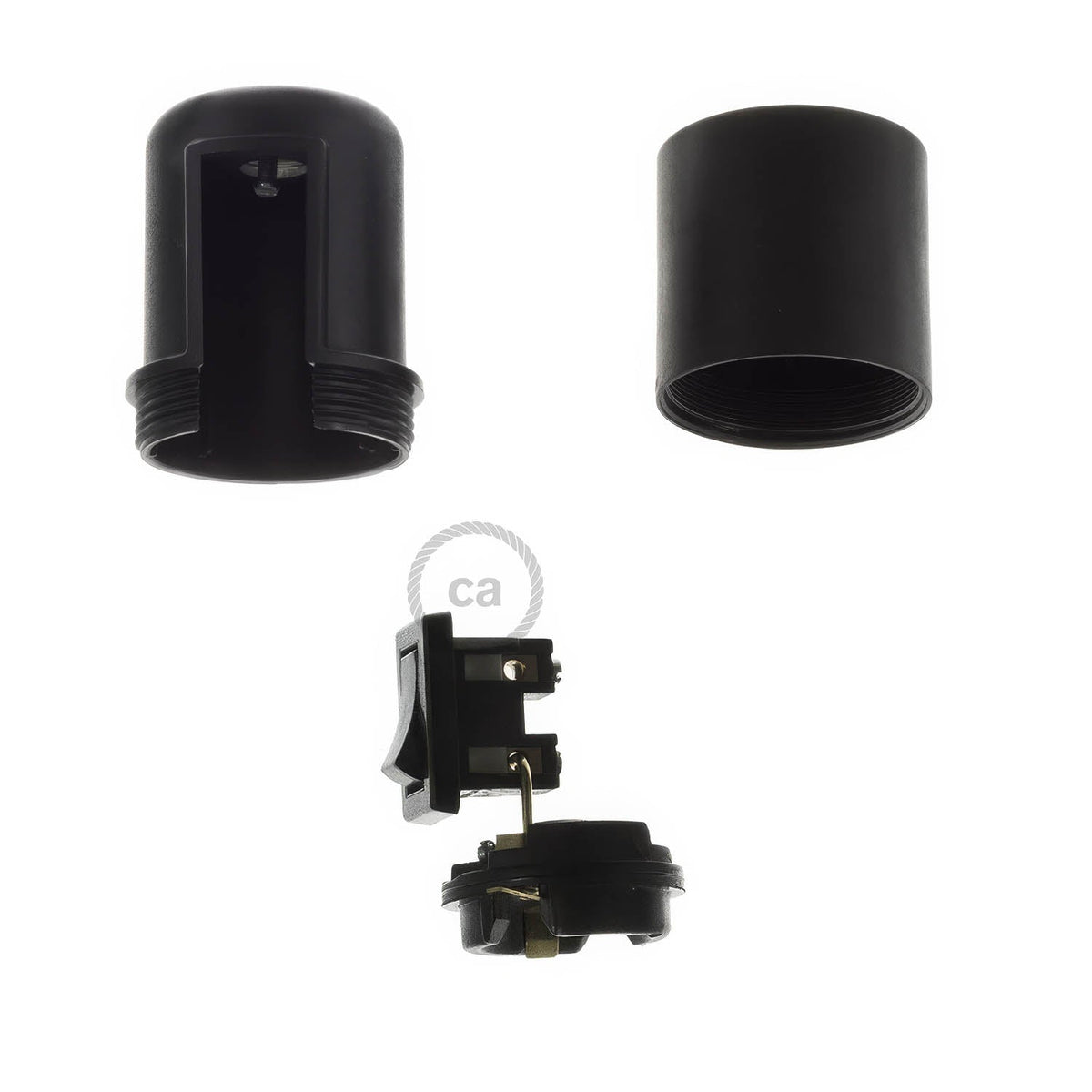 Kit Lampenfassungen E27 aus Thermoplast mit Schalter - Schwarz – Ansicht 2