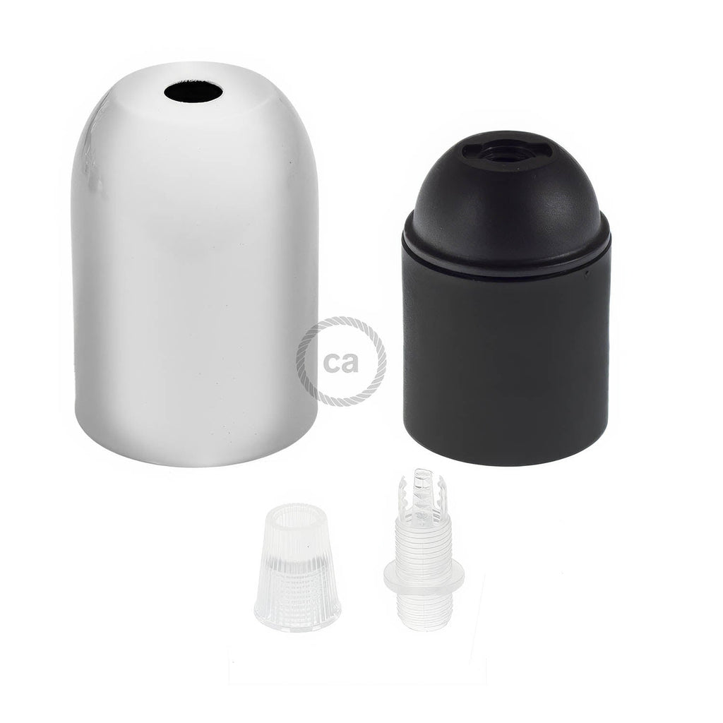 E27 Lampenfassung-Kit halbkugelförmig aus Metall – Chrom – Ansicht 2