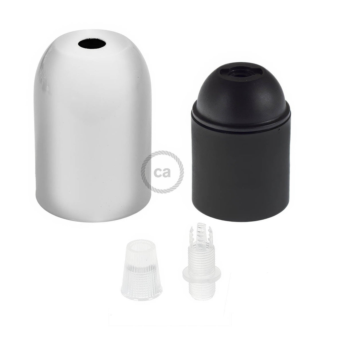 E27 Lampenfassung-Kit halbkugelförmig aus Metall – Chrom – Ansicht 2