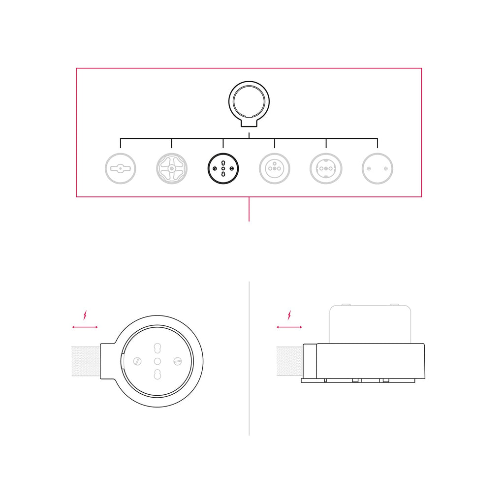 Kit Zweifach-Kombisteckdose (ital. Norm 10/16A) und Sockel für Creative-Tubes aus Porzellan – Schwarz – Ansicht 7