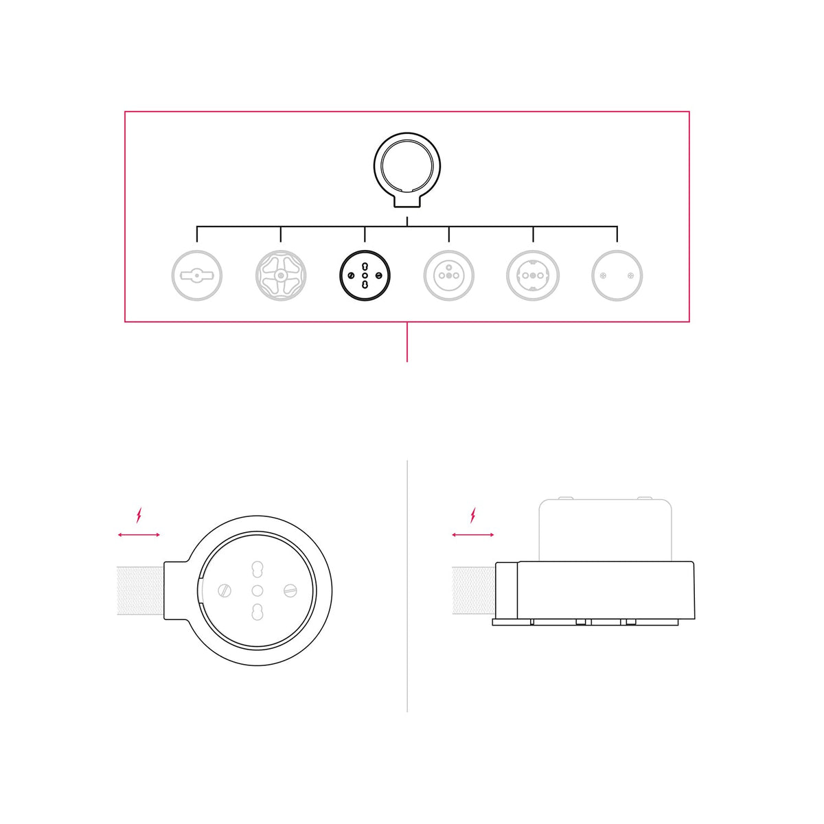 Kit Zweifach-Kombisteckdose (ital. Norm 10/16A) und Sockel für Creative-Tubes aus Porzellan – Schwarz – Ansicht 7