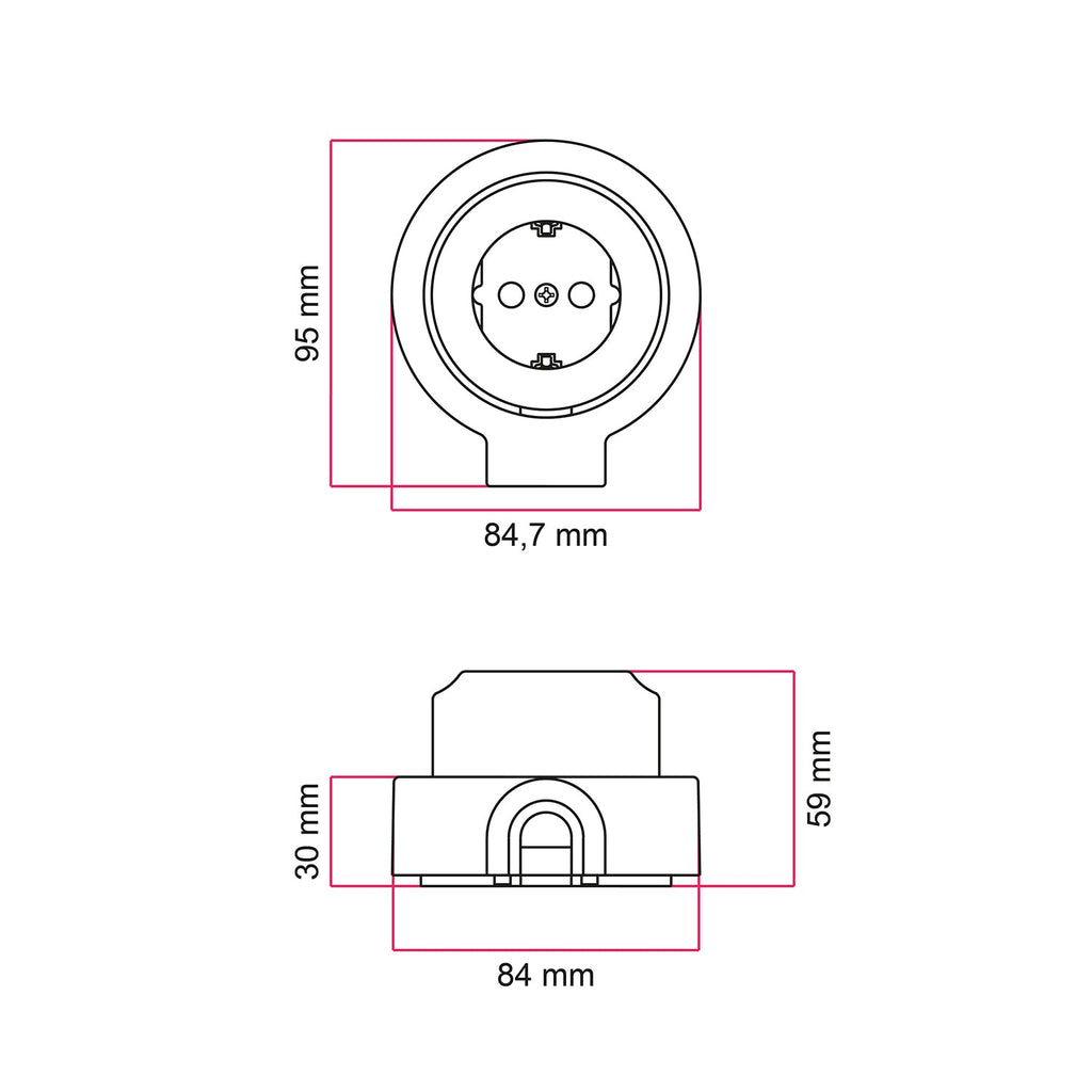 Schuko-Wandsteckdosen-Set und Grundplatte für Creative-Tubes aus Porzellan – Weiß – Ansicht 6