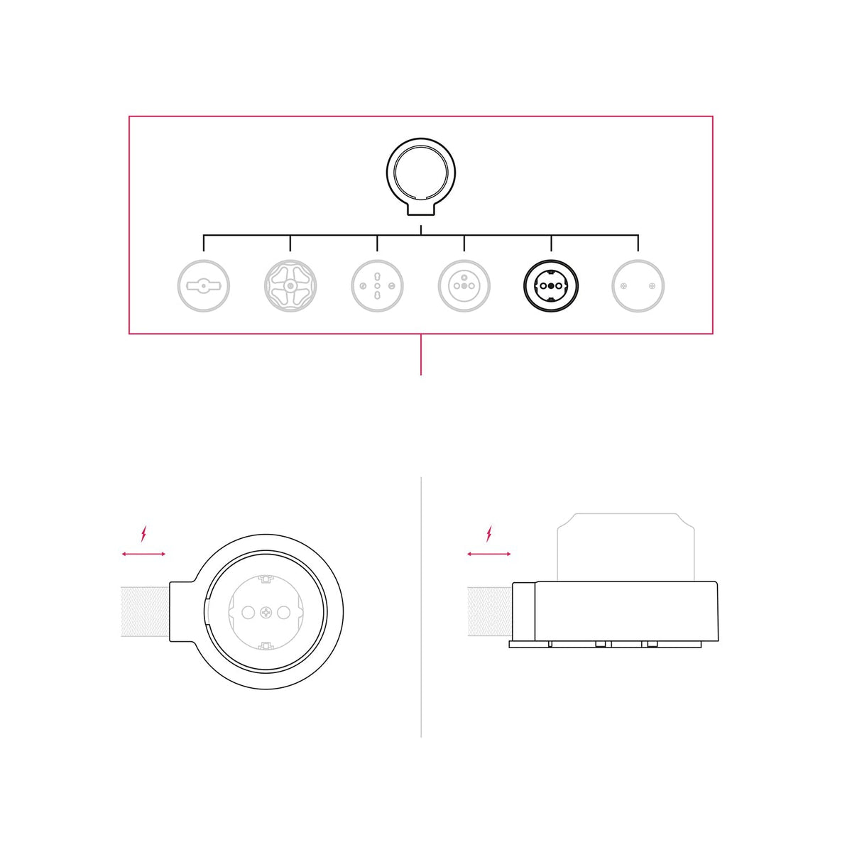 Schuko-Wandsteckdosen-Set und Grundplatte für Creative-Tubes aus Porzellan – Weiß – Ansicht 7