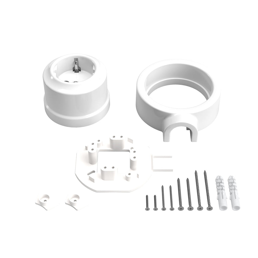 Schuko-Wandsteckdosen-Set und Grundplatte für Creative-Tubes aus Porzellan – Weiß – Ansicht 3