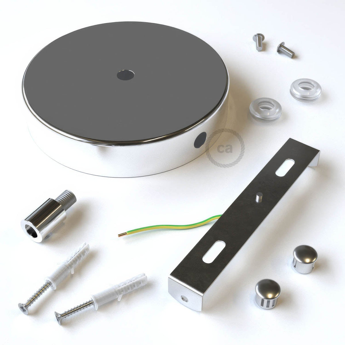 Zylindrisches Baldachin-Set aus Metall mit 1 mittigem und 2 seitlichen Öffnungen - Chrom – Ansicht 8