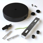 Zylindrisches Metall-Rosetten-Set mit 1 zentralen Bohrung und 2 seitlichen Bohrungen – Schwarz – Ansicht 3