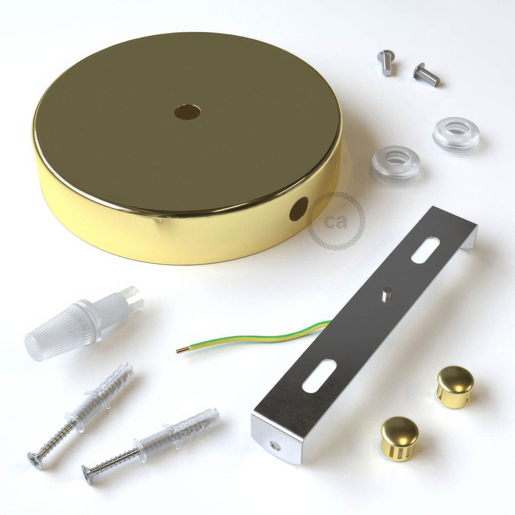 Zylindrisches Rosetten-Kit aus Metall mit 1 mittleren und 2 seitlichen Löchern – Messing – Ansicht 3