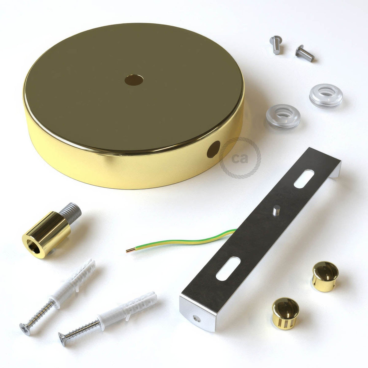 Zylindrisches Rosetten-Kit aus Metall mit 1 mittleren und 2 seitlichen Löchern – Messing – Ansicht 8