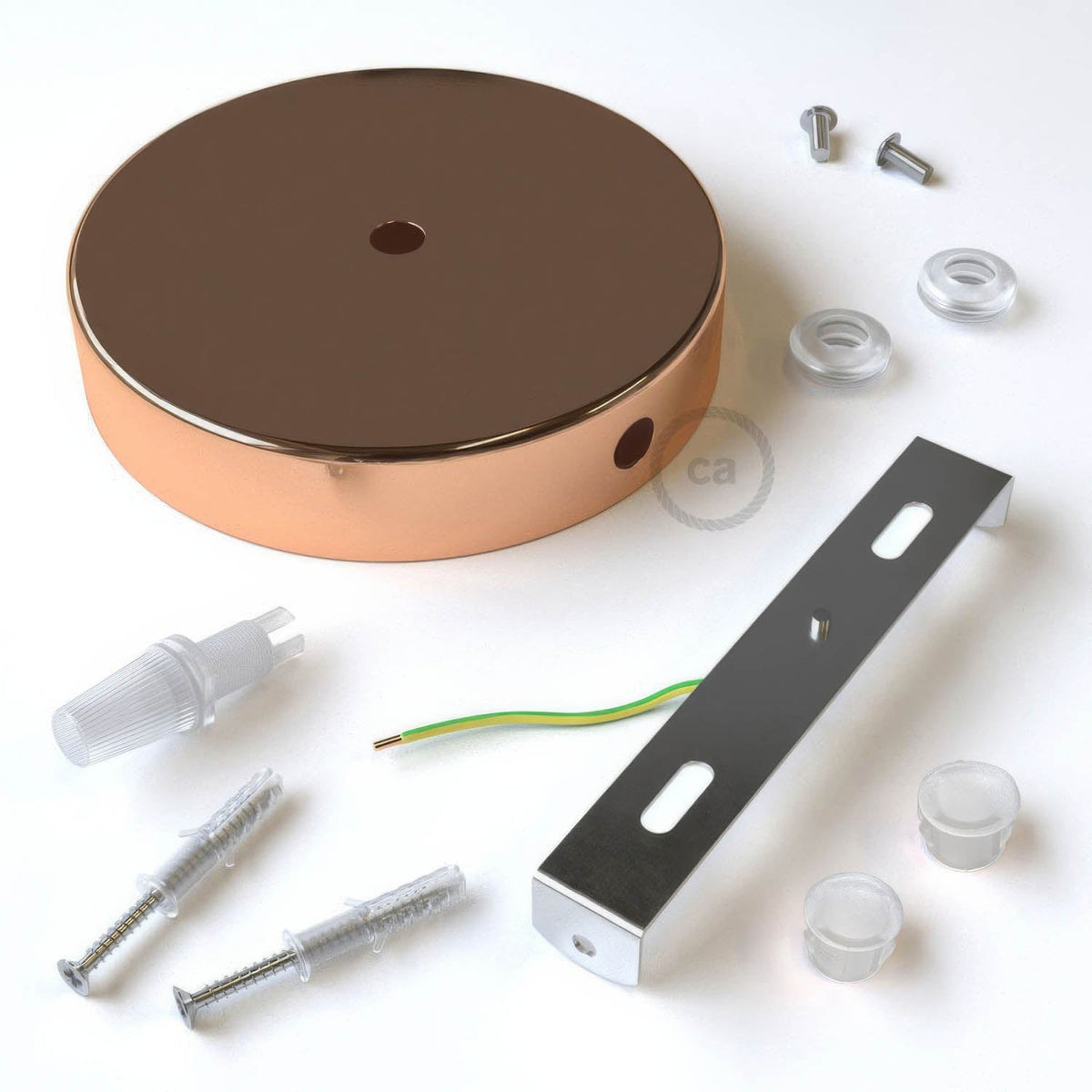 Zylindrische Baldachin-Kit aus Metall mit 1 zentralem und 2 seitlichen Löchern – Kupfer – Ansicht 3