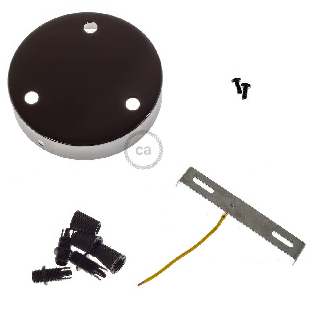 Zylindrisches Lampenbaldachin-Set aus Metall mit 3 Löchern – Perlschwarz – Ansicht 3