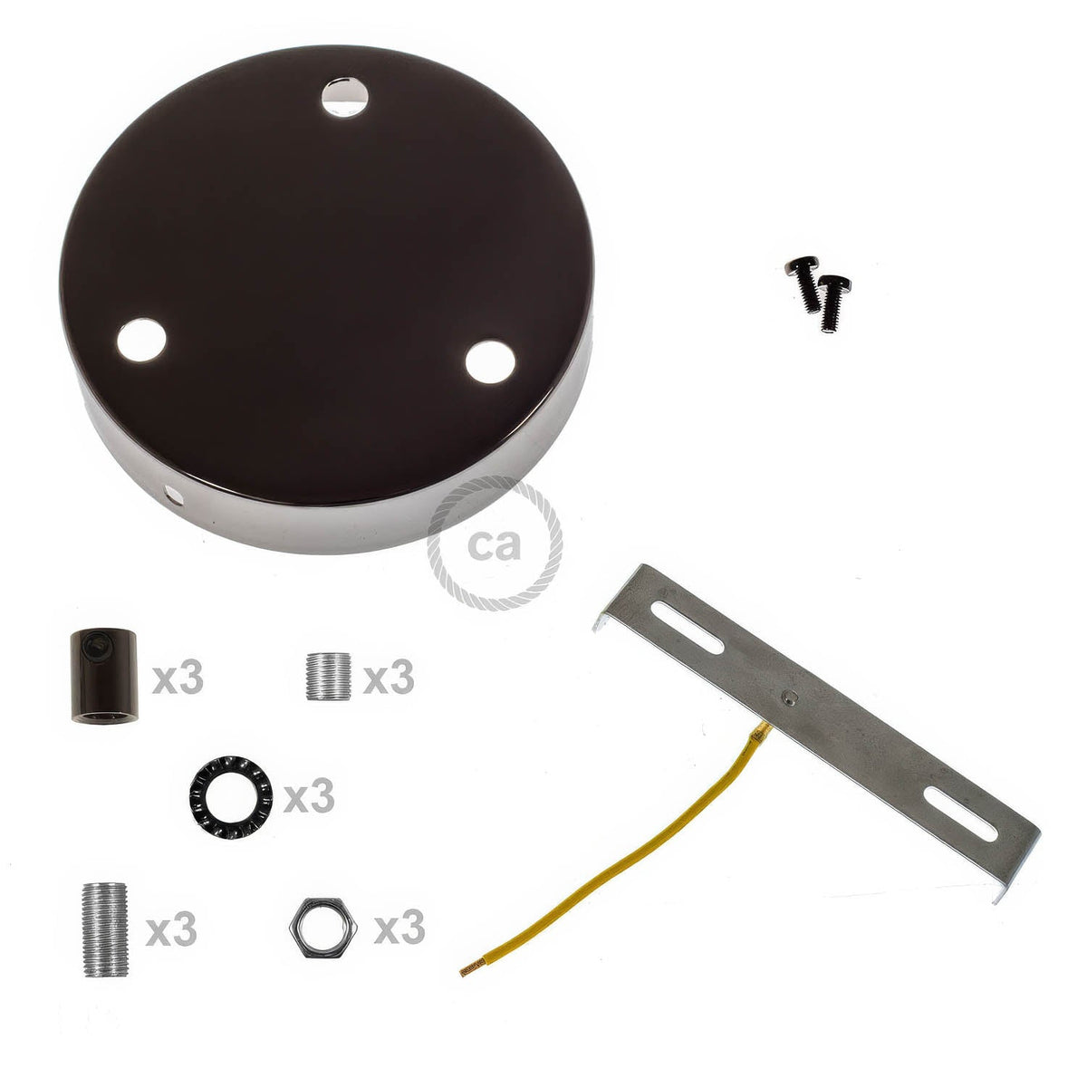 Zylindrisches Lampenbaldachin-Set aus Metall mit 3 Löchern – Perlschwarz – Ansicht 8