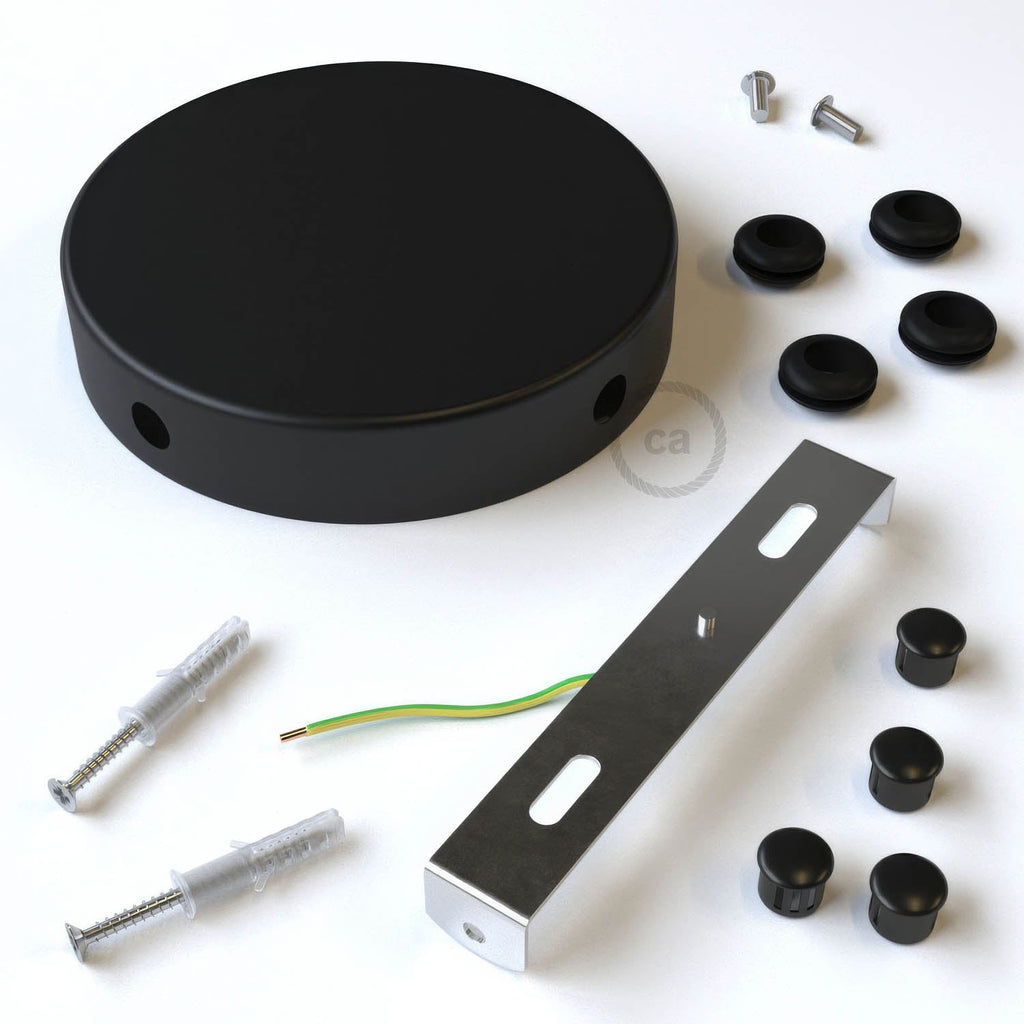 Zylindrisches, seitlich 4-fach gelochtes Metall-Baldachin-Kit (Verteilerdose) – Schwarz – Ansicht 3