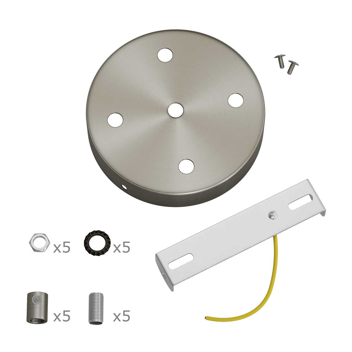 Zylindrisches Lampenbaldachin-Set aus Metall mit 5 Löchern – Satin-Titan – Ansicht 7