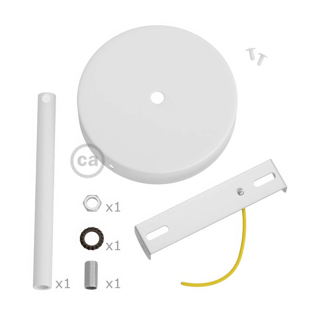 Zylindrisches Lampenbaldachin-Set aus Metall mit Zugentlastung, 15 cm – Mattweiß – Ansicht 3