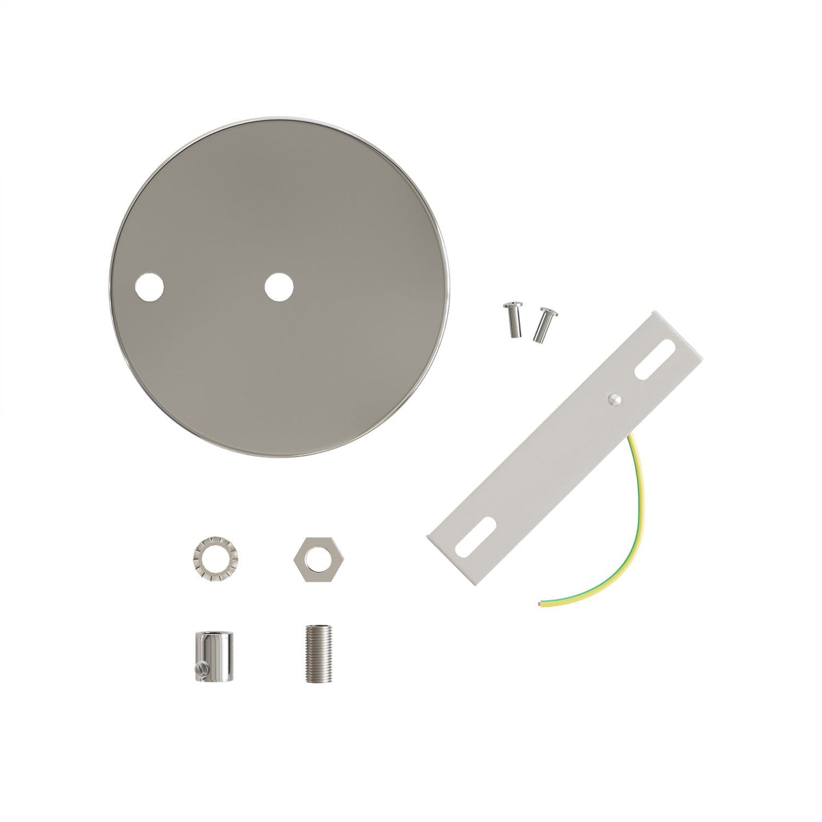 Kit zylindrischer Lampenbaldachin aus Metall Ø 120 mm mit 2 zentralen und dezentralen Löchern – Chrom – Ansicht 3