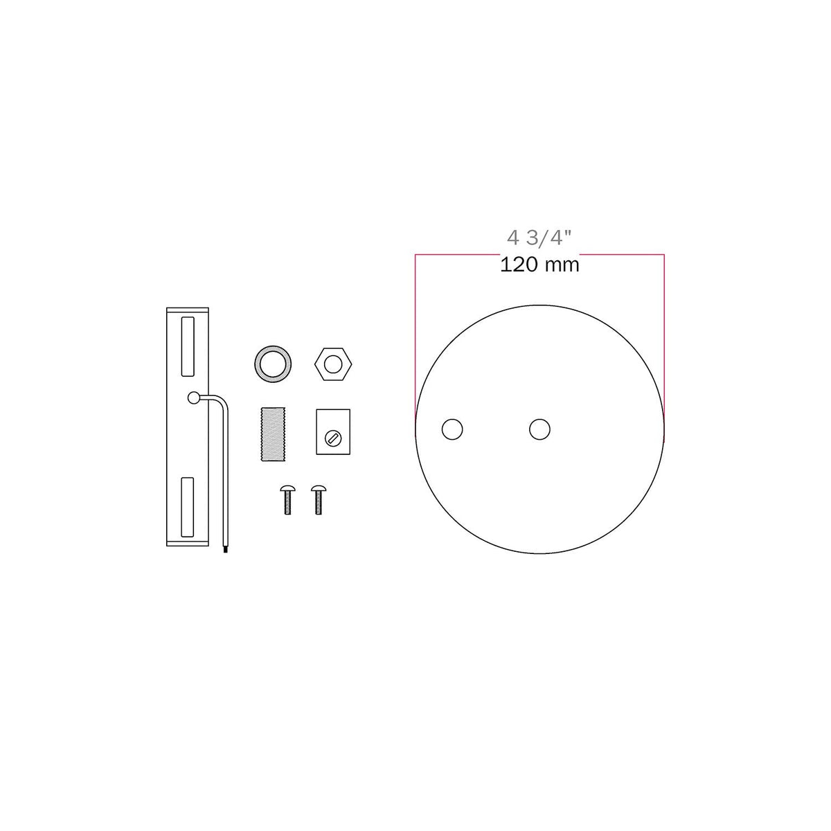 Kit zylindrischer Lampenbaldachin aus Metall Ø 120 mm mit 2 zentralen und dezentralen Löchern – Chrom – Ansicht 5