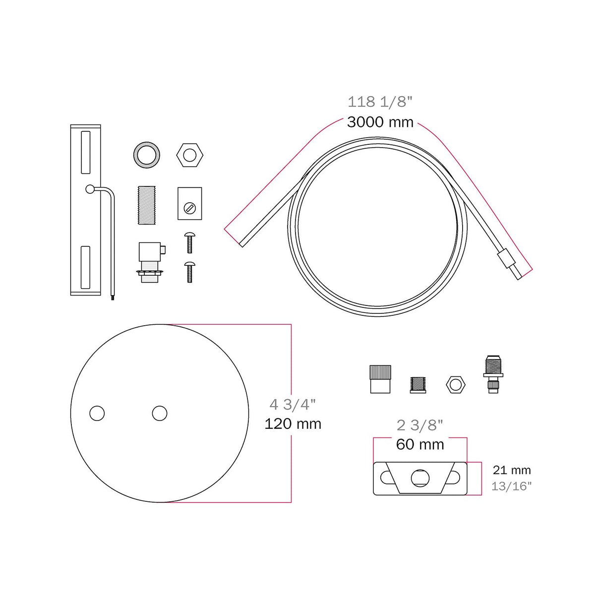 Kit Lampenbaldachin Ø 120 mm mit Stahlaufhängung und millimetergenauem Balancer – Chrom – Ansicht 6