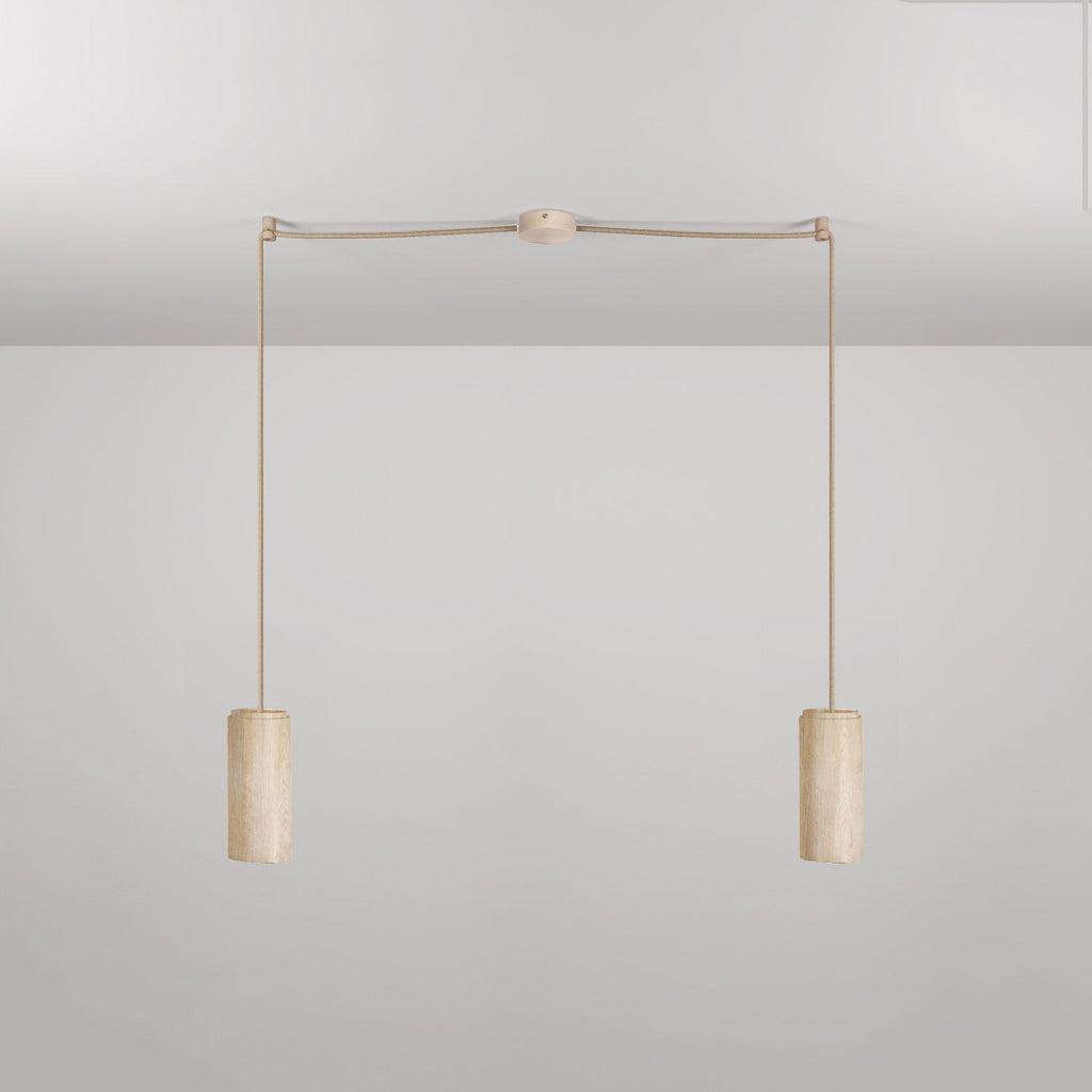 2-flammige Pendelleuchte mit Holzlampenschirmen für Tub-E27 Spots