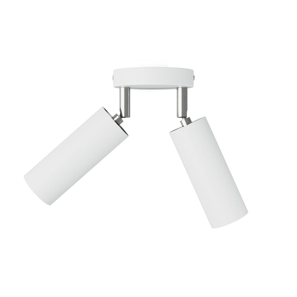 Lampe mit 2 Spots und Tub-E14-Lampenschirm, runder Baldachin – Mattweiß