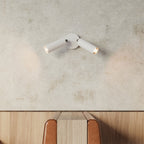 Lampe mit 2 Spots und Tub-E14-Lampenschirm, runder Baldachin – Mattweiß – Ansicht 3