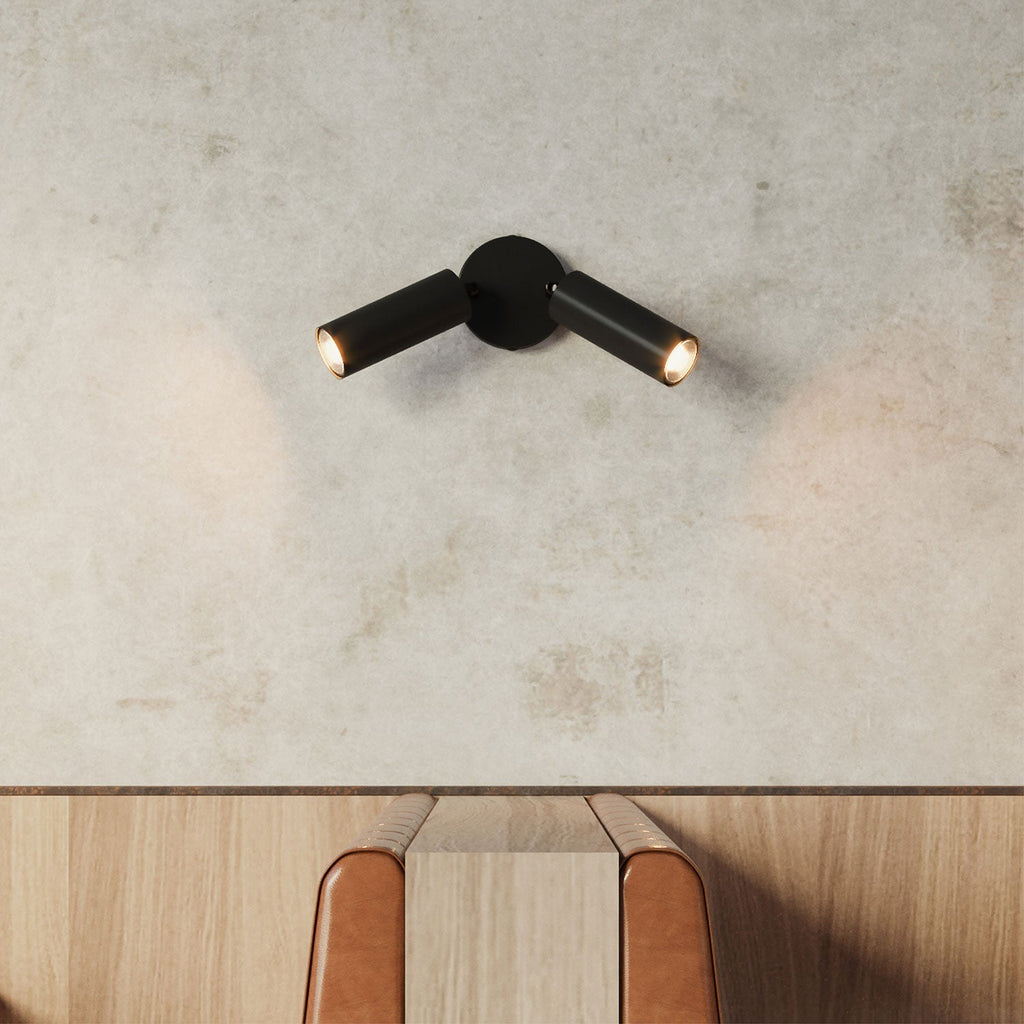 2-flammige Spotleuchte mit Tub-E14-Lampenschirm und rundem Baldachin – Schwarz – Ansicht 3