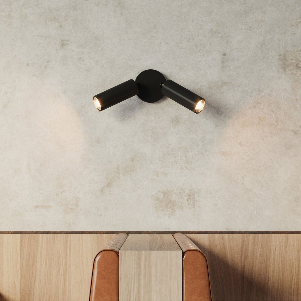 2-flammige Spotleuchte mit Tub-E14-Lampenschirm und rundem Baldachin – Schwarz – Ansicht 3