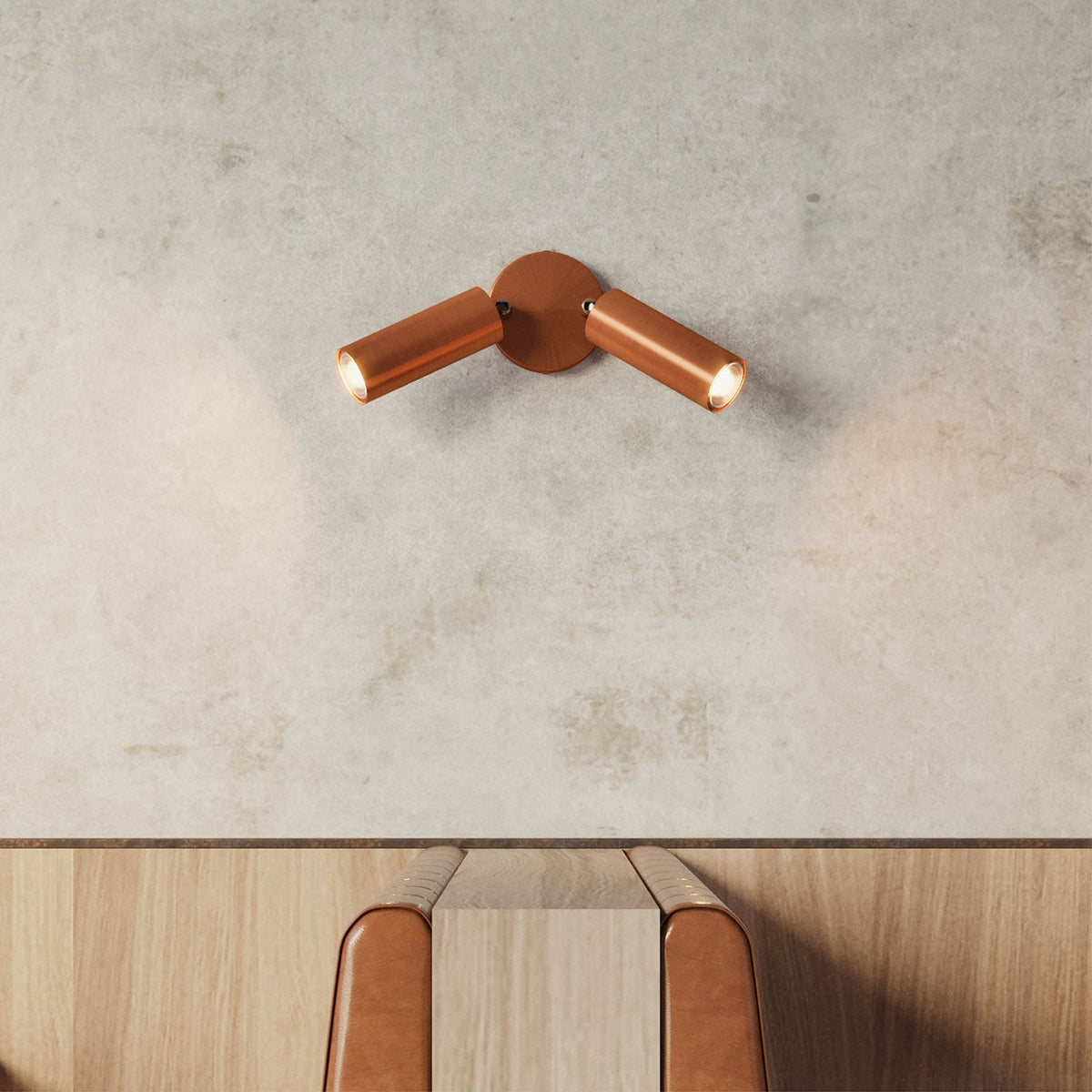 Zwei-Spots-Lampe mit Tub-E14-Lampenschirm und rundem Baldachin – Satiniertes Kupfer – Ansicht 3