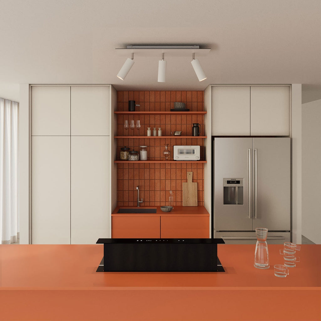 Lampe mit 3 Strahlern, Tub-E14-Schirm und Rose-One XXL rechteckig – Mattweiß – Ansicht 2