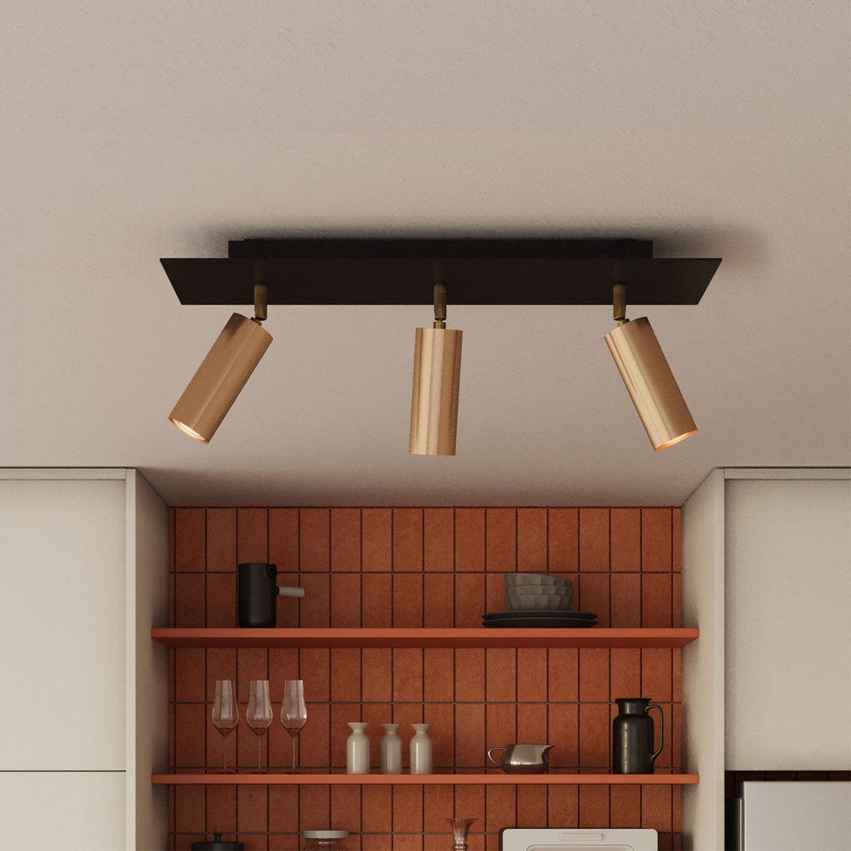 Lampe mit 3 Spots mit Tub-E14-Lampenschirm und rechteckigem XXL Rose-One – Satiniertes Bronze – Ansicht 3
