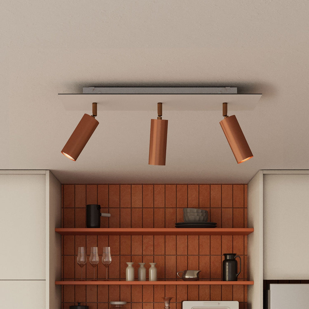 Dreiflammige Lampe mit Tub-E14-Lampenschirm und Rose-One XXL rechteckig – Satiniertes Kupfer – Ansicht 3