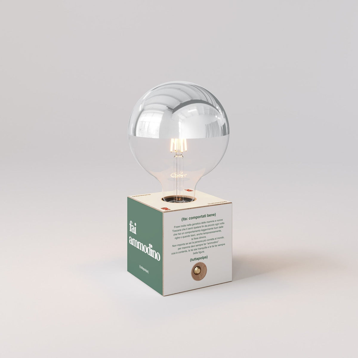 Kabellose Batterie-Lampe Cabless03 „Fai ammodino“ mit halbglänzender Glühbirne in Silberkugel-Optik - Tuttapolpa