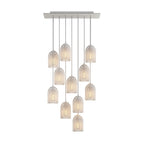 Pendelleuchte mit 11 Abhängungen mit XXL Rose-One Rechteck 675 mm und Ghostbell Metallschirm – Mattweiß