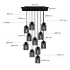 Pendelleuchte mit 11 Abhängungen mit XXL Rose-One Rechteck 675 mm und Ghostbell Metallschirm – Mattweiß – Ansicht 6