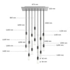Pendelleuchte mit 14 Abhängungen mit XXL Rose-One rechteckig 675 mm und Metall-Oberflächen – satiniertes Stahl – Ansicht 6
