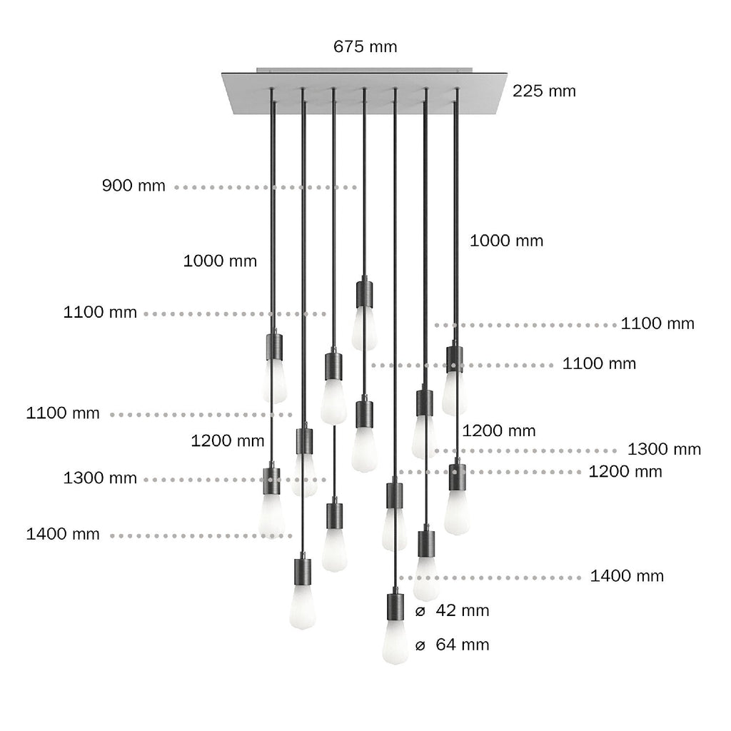 Pendelleuchte mit 14 Abhängungen mit XXL Rose-One Rechteck 675 mm mit Metall-Finish – Mattweiß – Ansicht 6