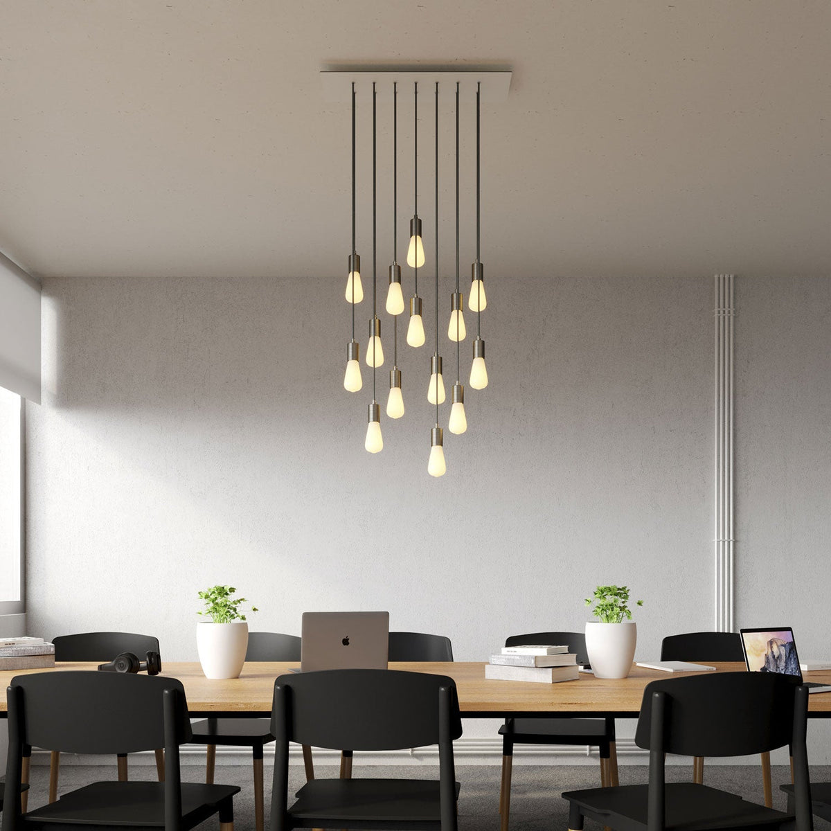 Pendelleuchte mit 14 Abhängungen mit XXL Rose-One Rechteck 675 mm mit Metall-Finish – Mattweiß – Ansicht 2