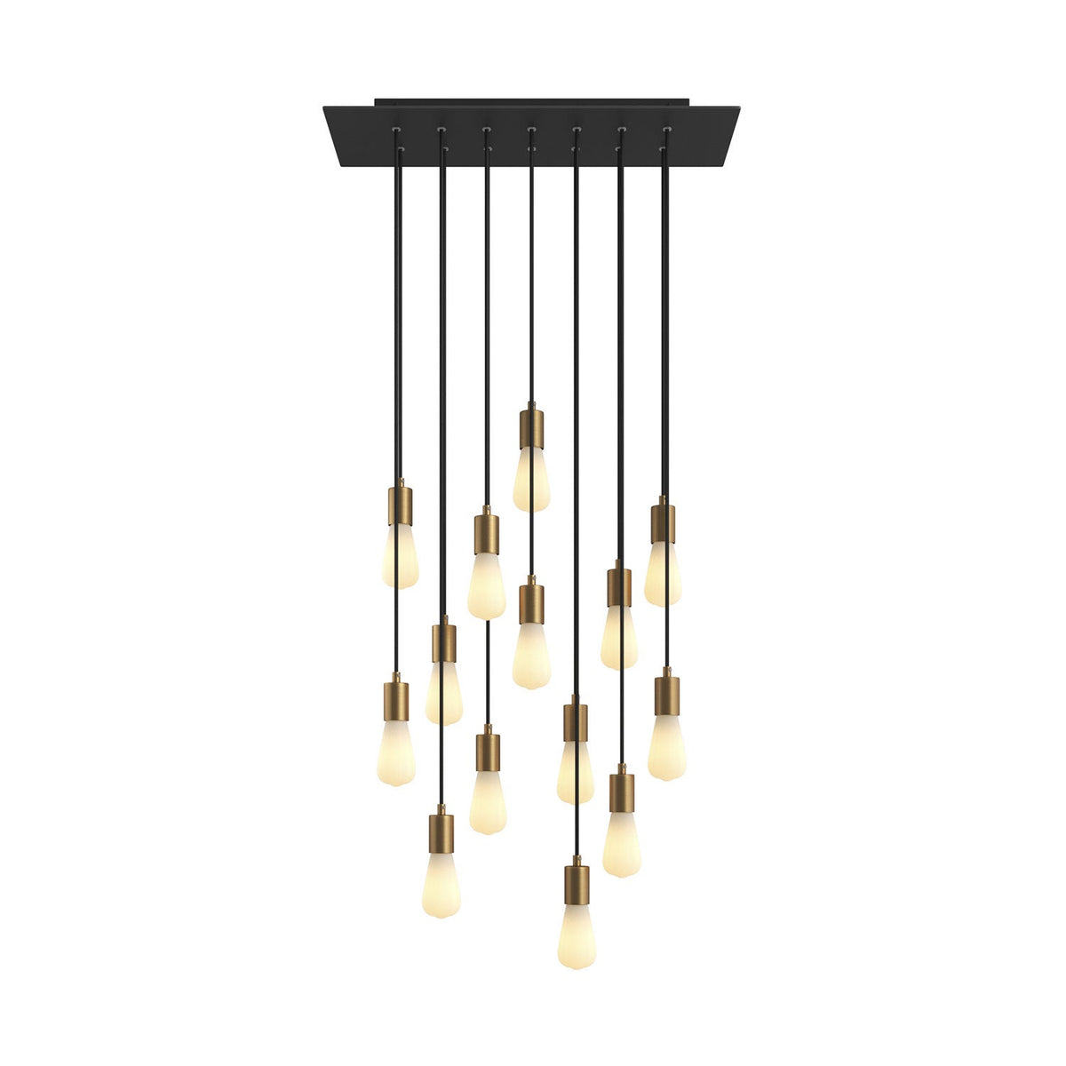 Pendelleuchte mit 14 Abhängungen und rechteckigem XXL Rose-One 675 mm Baldachin mit Metall-Details – Mattschwarz