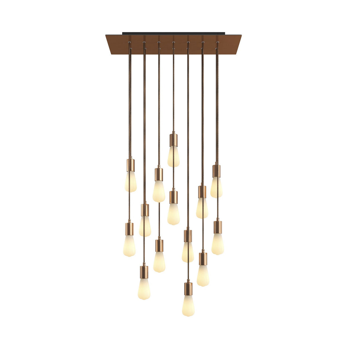 Pendelleuchte mit 14 Abhängungen und XXL Rose-One rechteckig 675 mm mit Metall-Optik – Satin-Kupfer