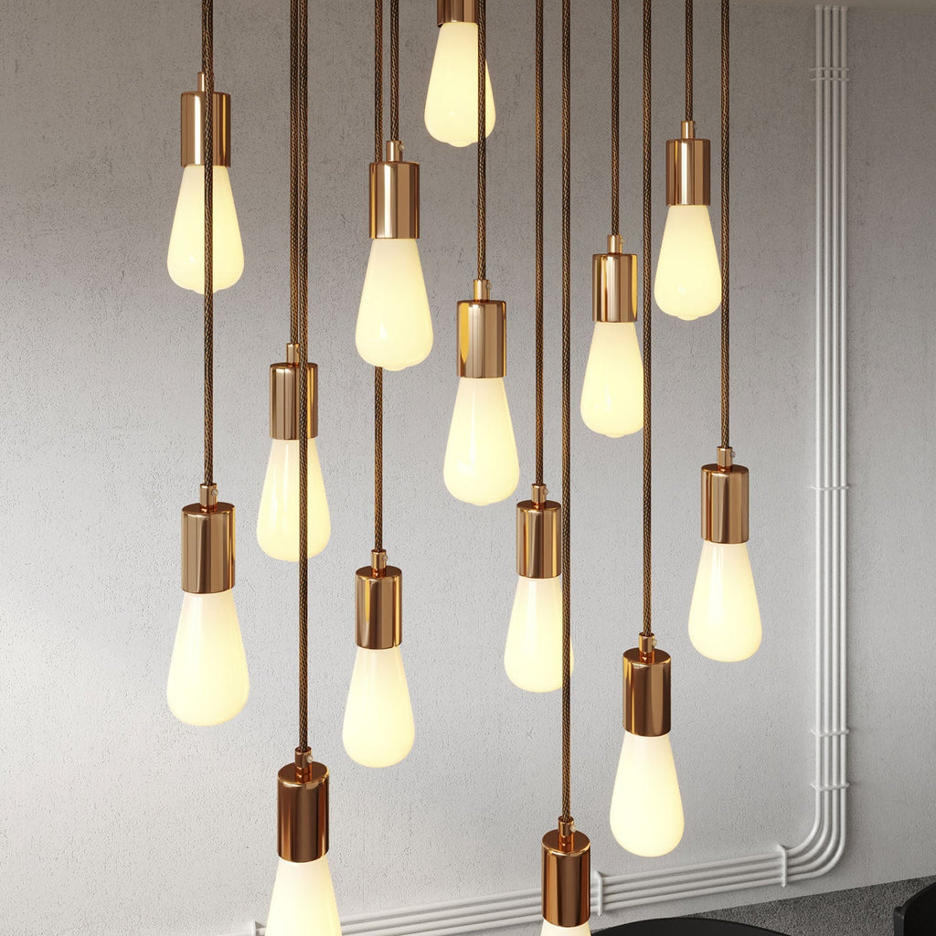 Pendelleuchte mit 14 Abhängungen und XXL Rose-One rechteckig 675 mm mit Metall-Optik – Satin-Kupfer – Ansicht 3