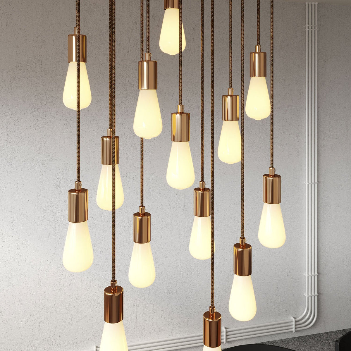 Pendelleuchte mit 14 Abhängungen und XXL Rose-One rechteckig 675 mm mit Metall-Optik – Satin-Kupfer – Ansicht 3