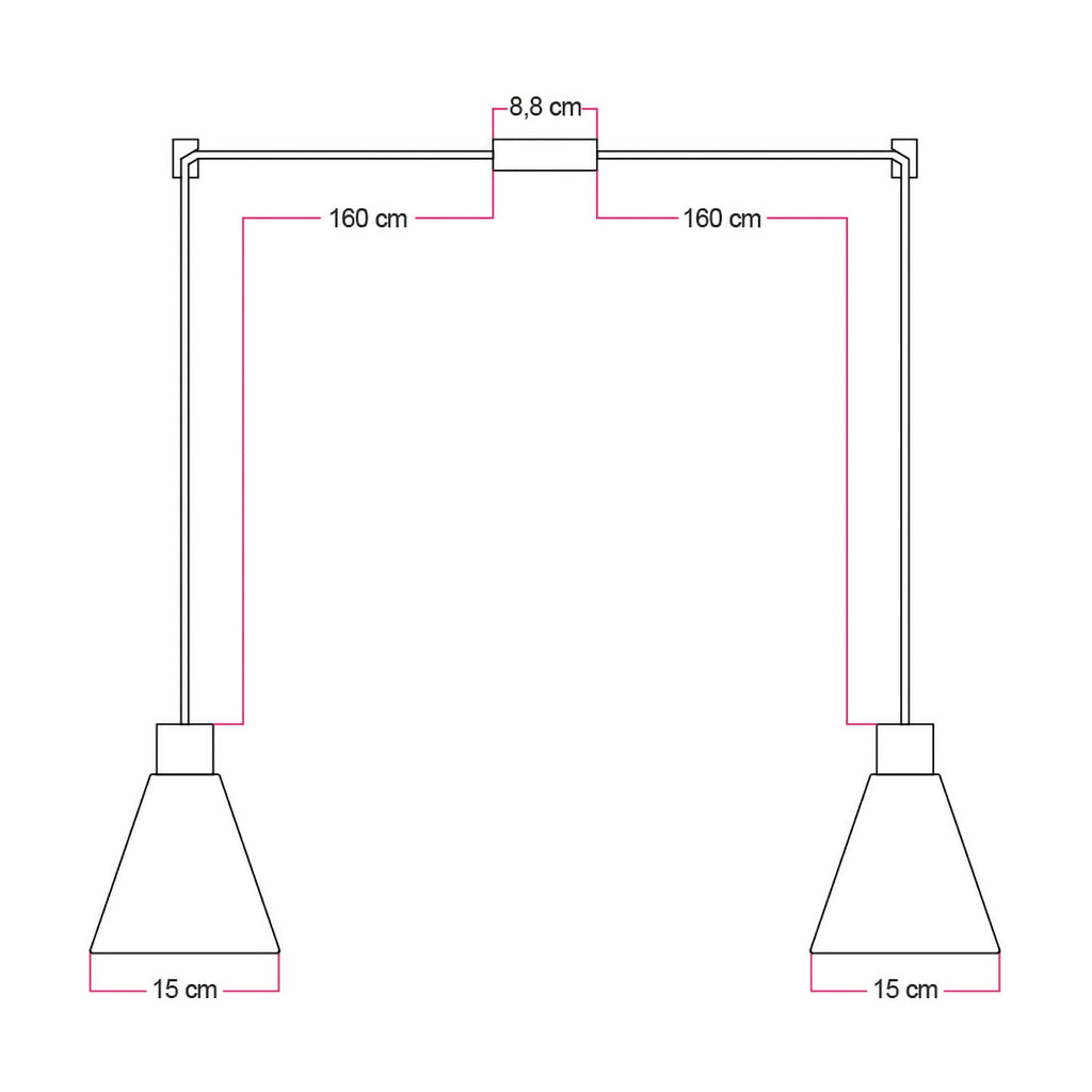 Pendelleuchte mit 2 Abhängungen und konischen Lampenschirmen aus Holz – Satin-Bronze – Ansicht 4