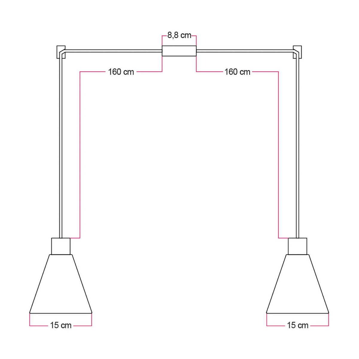 Pendelleuchte mit 2 Abhängungen und konischen Lampenschirmen aus Holz – Satin-Bronze – Ansicht 4