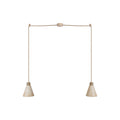 Pendelleuchte mit 2 Abhängungen und konischen Lampenschirmen aus Holz – Satin-Bronze