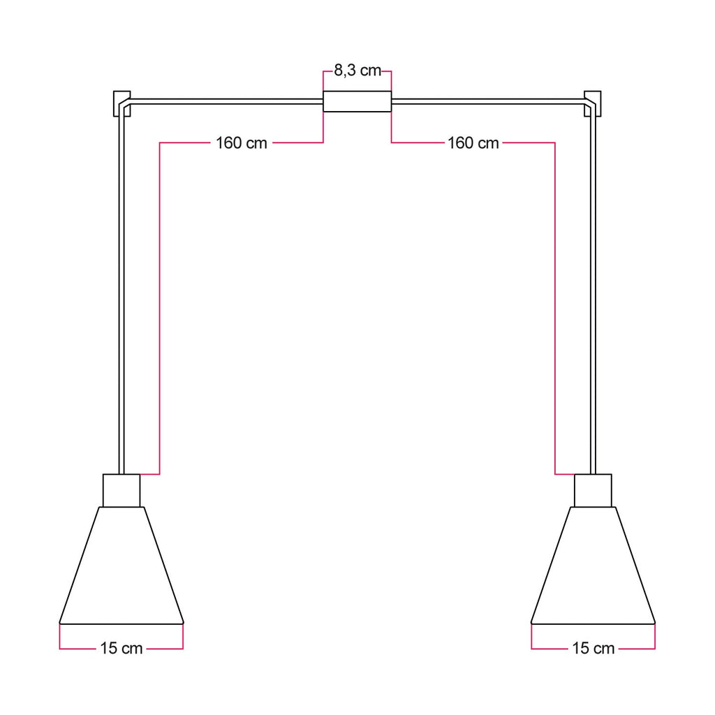 Pendelleuchte mit 2 Abhängungen und konischen Holzschirmen – Satin Titan – Ansicht 4