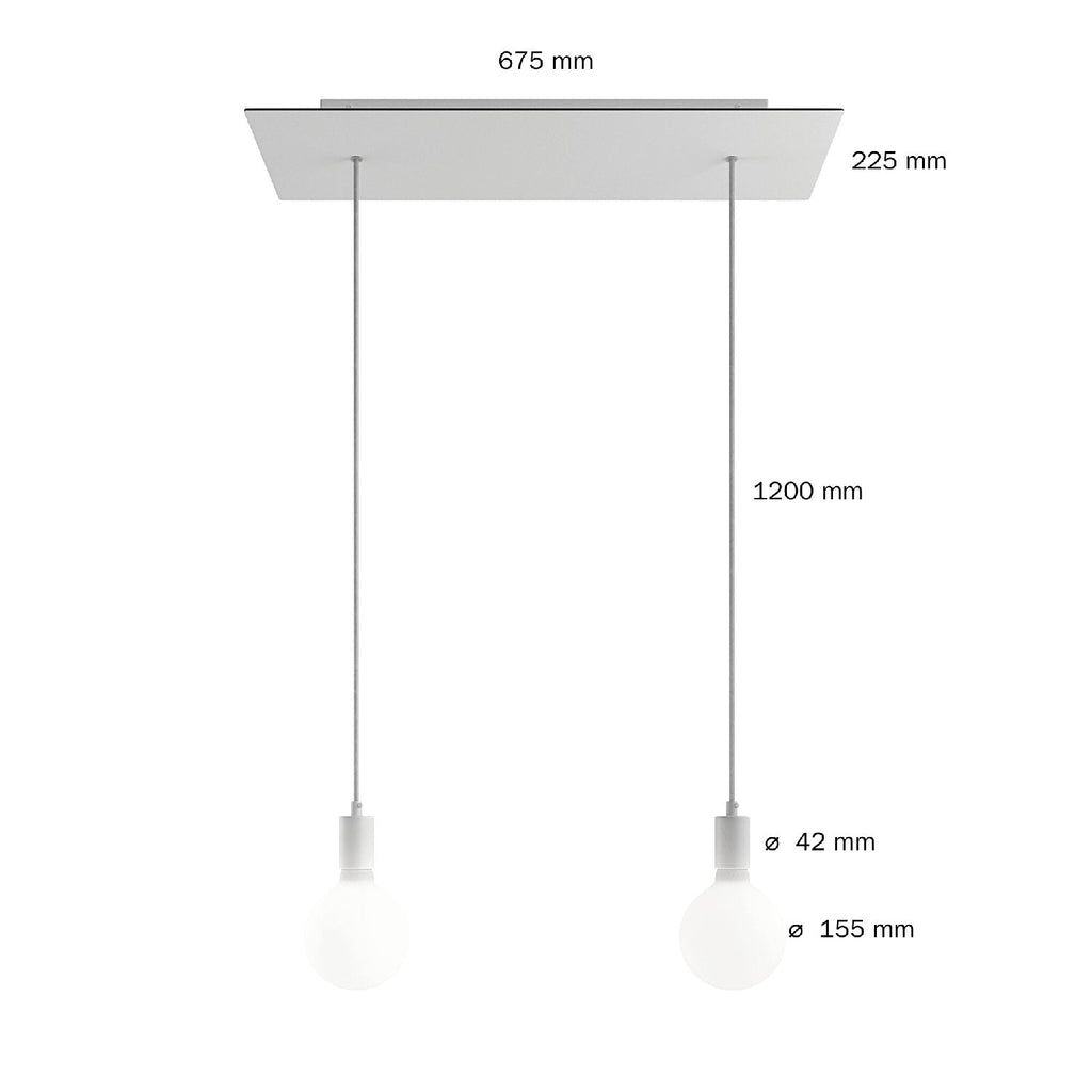 Pendelleuchte mit 2 Abhängungen und XXL Rose-One Rechteck 675 mm mit Metalldekor – Edelstahl satiniert – Ansicht 6