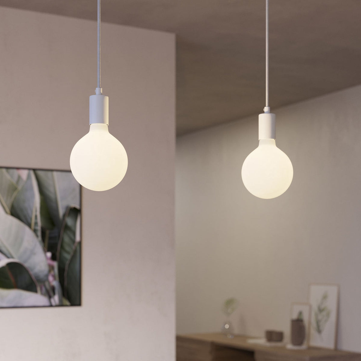 Pendelleuchte mit 2 Abhängungen und XXL Rose-One rechteckig 675 mm in Metall-Optik – Mattweiß – Ansicht 3