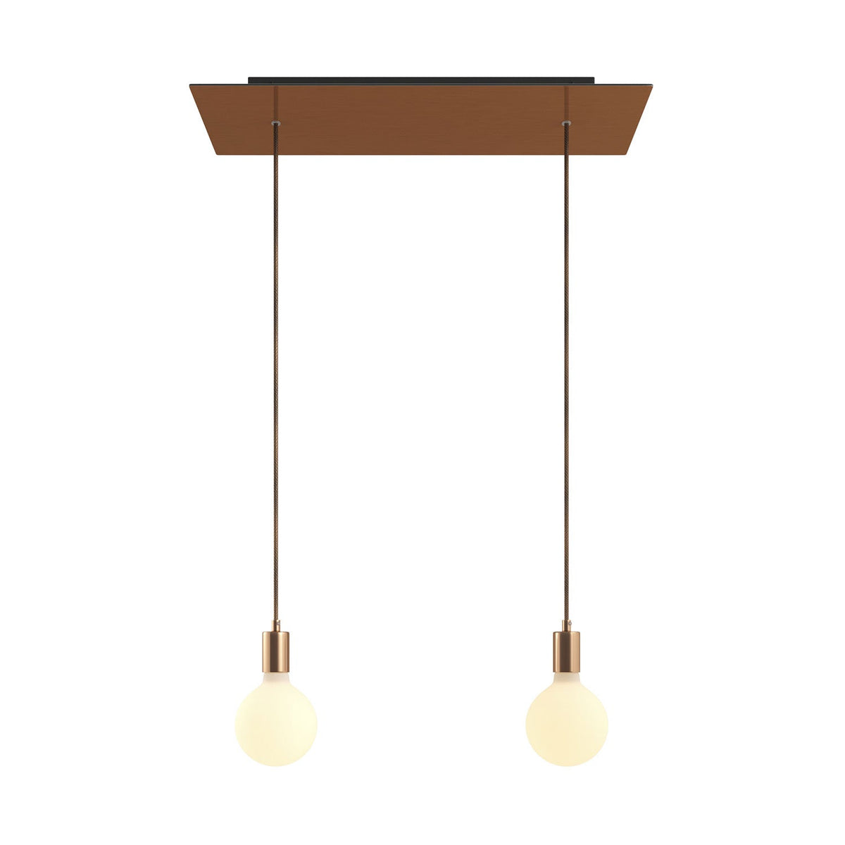 Pendelleuchte mit 2 Abhängungen und XXL Rose-One Rechteck 675 mm mit Metall-Finish – Satin Kupfer