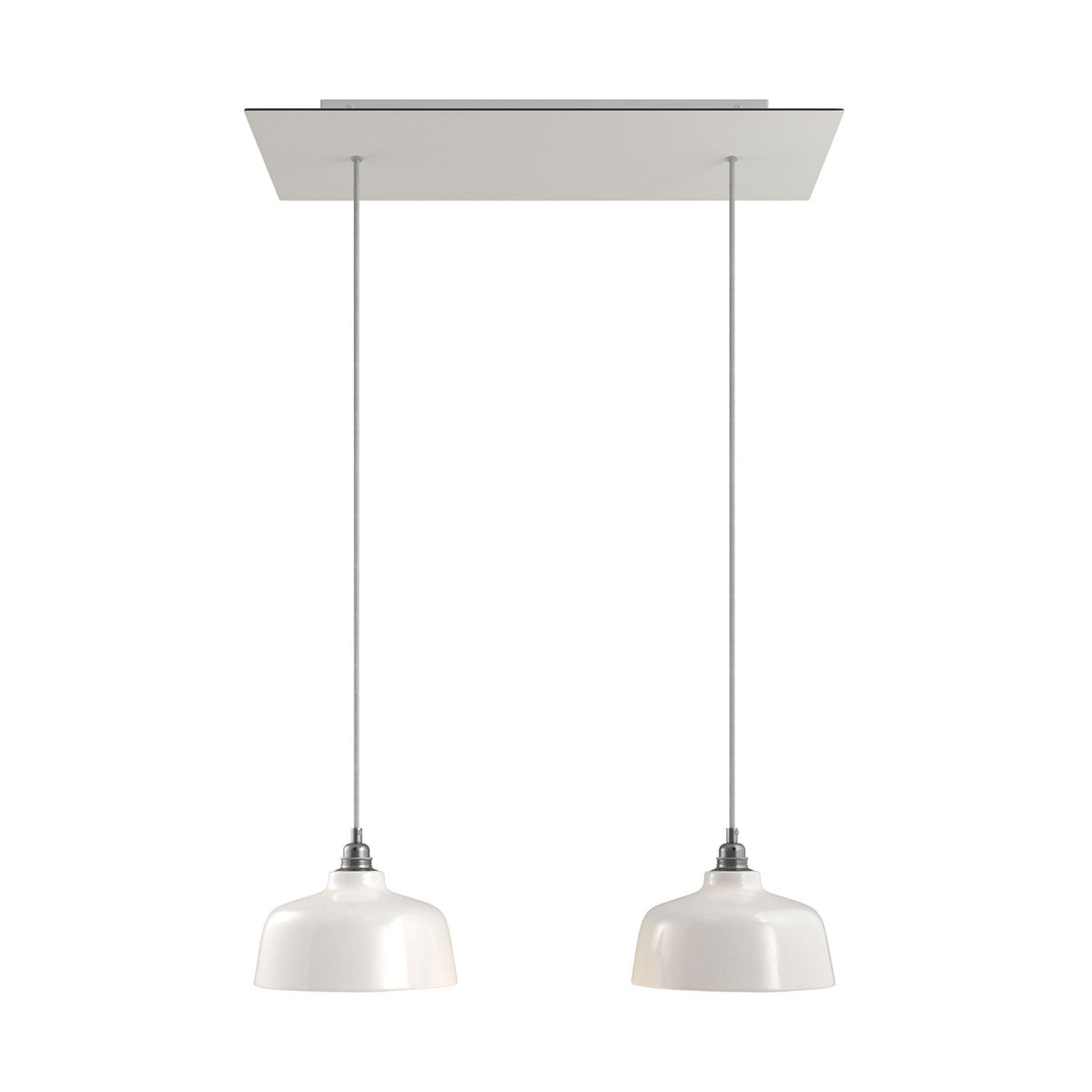 Pendelleuchte mit 2 Abhängungen, rechteckigem XXL Rose-One Baldachin 675 mm und Schirm Coppa – Mattweiß
